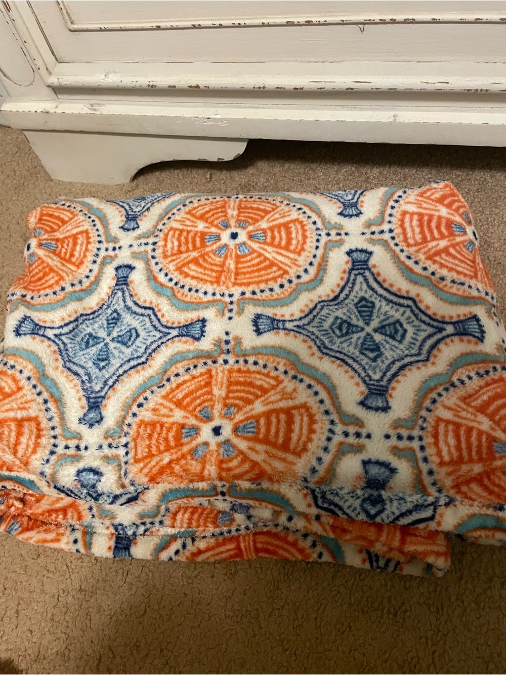 Plush Geometric Orange & Blue Throw Blanket - Soft Home Bedding